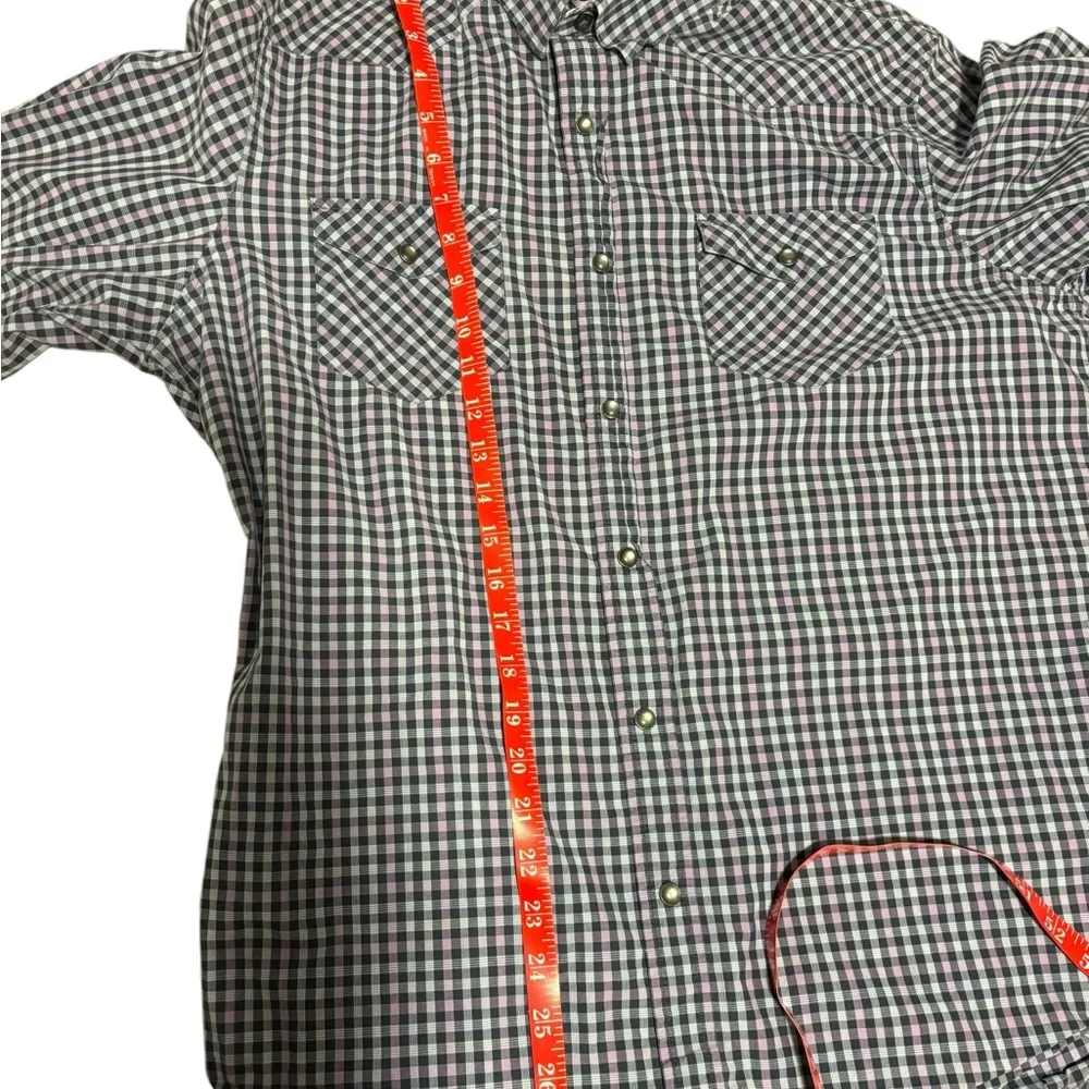 Banana Republic Purple Gray Check‎ Pearl Snap Pockets. Button Down Shirt. Large